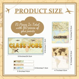 Pajean 75 Pcs Classroom Jobs Cards Teacher's Helpers Bulletin Board Set Class Jobs Pocket Chart with Chalkboard Brights Name Tags for Preschool Elementary Back to School Decor(Map)