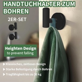 wiipara Pack of 2 Towel Hooks for Drilling, Stylish Clothes Hooks, Stainless Steel Coat Hooks, Towel Holder, Rustproof Bathroom Hooks, Wall Hooks, Load Capacity up to 10 kg, Ideal for Bathroom,