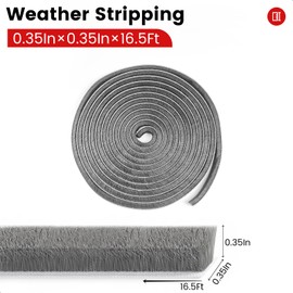 Weather Stripping for Doors and Windows, Brush Seal Strip, Strong Adhesive, Weatherproof, Dustproof, Soundproof, Noise and Wind Blocker, Gap Filler, Window Insert, Grey, 0.35 in x 0.35 in x 16.5 Ft