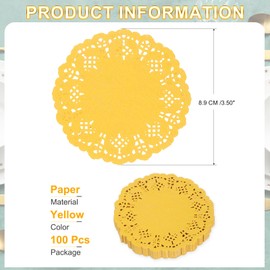 sourcing map 100pcs Paper Doilies, 3.5 Inch Lace Paper Doilies, Disposable Paper Placemats for Cakes Table Plate Crafts Party Weddings Tableware Yellow