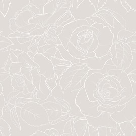 VEELIKE 17.7''x354'' Neutral Grey Line Drawing Floral Wallpaper Mural Boho Floral Peel and Stick Wallpaper for Bedroom Bathroom Removable Self Adhesive Vintage Wallpaper Floral Contact Paper for Walls