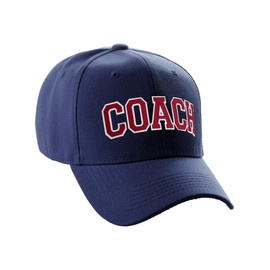 Customized Team Coach Lettering on Classic Baseball Hat Sturctured Curve Bill (Navy Hat White Red Letters)