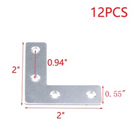 MY MIRONEY 2" x 2" Flat L Shape Repair Bracket Stainless Steel Angle Plate Corner Brace Brackets Mending Repair Plates Brackets Pack of 12