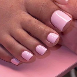 24Pcs Short Square Bright Pink Press on Toe Nails, Solid Color Acrylic Fake Toe Nails in 12 Sizes, Easy DIY Stick on Toenails for Summer Manicure