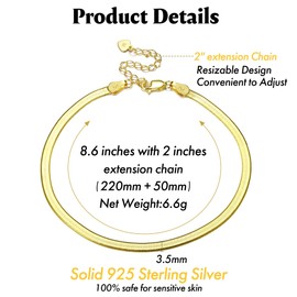 KRFY 925 Sterling Silver Ankle Bracelet for Women 18K White Gold Plated Solid Diamond-Cut Cuban Herringbone Mariner Paperclip Link Chain Anklets for Women Beach Jewelry