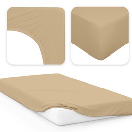 Jacobson Jersey Fitted Sheet, Cotton Bed Sheet (60 x 120 - 70 x 140 cm, Beige)