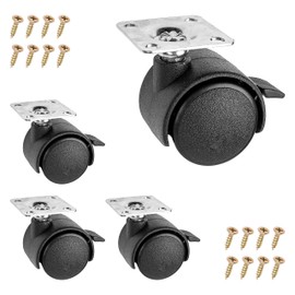 Set of 4 Furniture Castors in Black, Diameter 30 mm Castor, 41 mm Total Height, 30 x 30 mm Screw-On Plate with 360° Rotation, Swivel Castors for Screwing on, 20 kg Load Capacity per Double Castor,