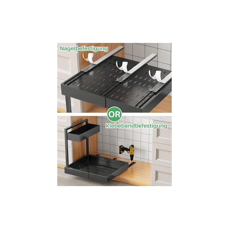 UMDONX Sink Kitchen Organiser 2-Tier Under Sink Shelf | Pull-out