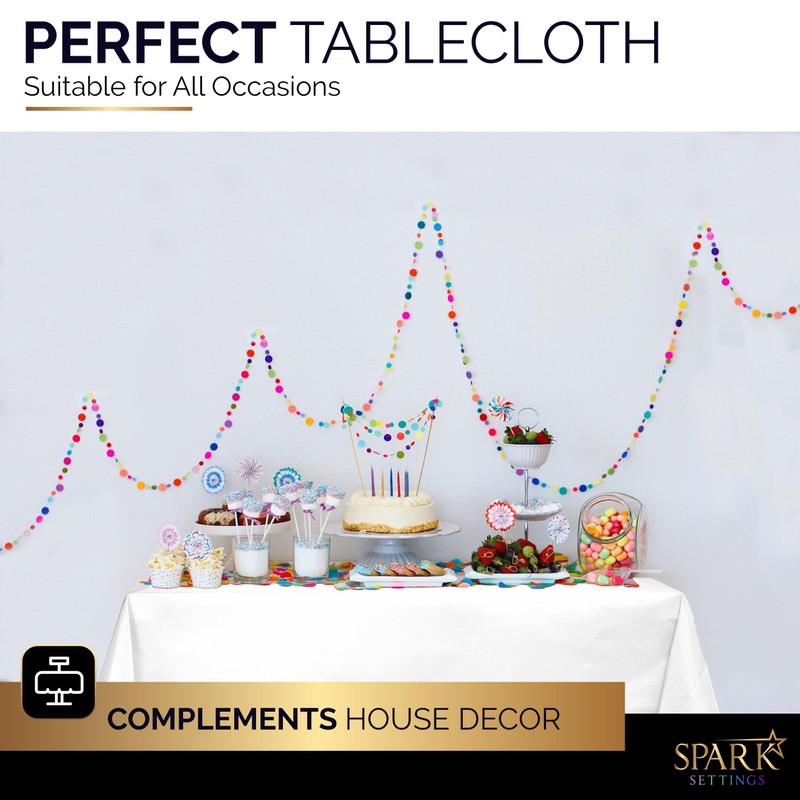 Amcrate Rectangular Plastic White Reusable Tablecloth Cover - Ideal for