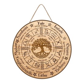 Aowotu Wheel Of The Year Wood Sign 12", Sabbats Pagan Witch Sign, Wiccan Holidays, Wicca Calendar, Yule Altar, Celestial Sign, Vintage Handmade Christmas Sign, Christmas Decor (type3)