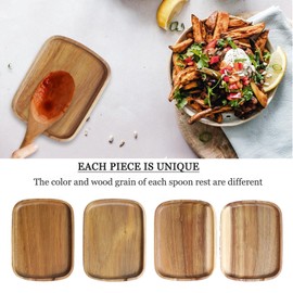 Set of 2 Wood Spoon Rest for Stove Top- Smooth Acacia Wood Spoon Holder for Kitchen Counter with Non Slip Silicone Feet,Perfect Holder for,Spatulas Tongs and Spoons (Brown)