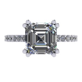NANA Jewels 3ct Asscher Cut Pure Brilliance Zirconia Solitaire w/sides Engagement Ring S.Silver 8mm -Platinum Plated-S-10.5