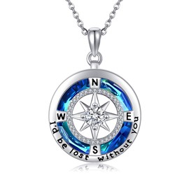 HUKKUN Compass Necklace for Women 925 Sterling Silver Graduation Compass Necklace I'd be Lost without You Compass Jewelry Anniversary Birthday Gifts for Wife