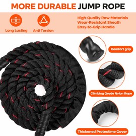 Heavy Skipping Rope, Fitness Ropes, Battle Ropes, 280 cm/0.6 kg, Weighted Skipping Rope, Training Rope with Training Post for Strength Building, Muscle Training and Full Body Fitness (Black Red)