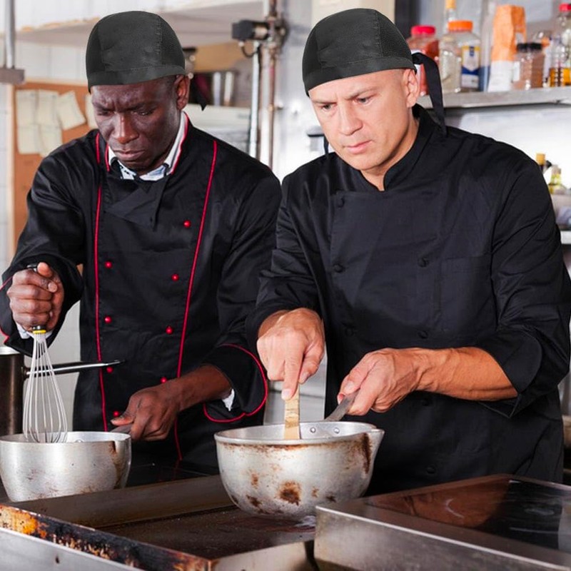 4 Pack Tie Back Chef Hat with Breathable Side Mesh