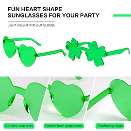 Rinacci Green Heart Sunglasses for Women & Men St Patricks day Accessories Green heart glasses Lucky Four Leaf Clover Trendy Heart Shaped St. Patrick's Day Decorations St Patricks Day Party Favors