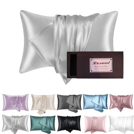 100% Mulberry Silk Pillow Cases for Acne, 19 Momme -Grey Silk Pillowcase for Hair and Skin Made in USA-6A Grade Luxury Silk, Zipper Closure, Anti Wrinkle (Gray, Queen 20''x30'')
