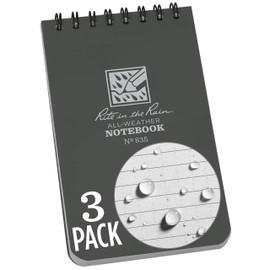 Rite in the Rain Weatherproof Top Spiral Notebook, 3" x 5", Gray Cover, Universal Pattern, 3 Pack (No. 835-3)