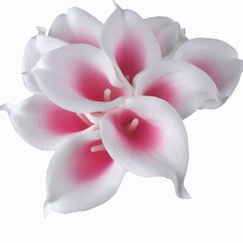 Latex Faux Flower Real Touch Artificial Calla Lily Flower Bouquet Wedding Party Home Garden Restaurant Decoration - Bunch of 10 (Pink Core)