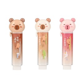 3 Pcs Cute Capybara Cartoon Shaped Erasers Cute Push Pull Design Students School Supplies for Classroom Rewards Party Favors（A Pack of 3 Colors）