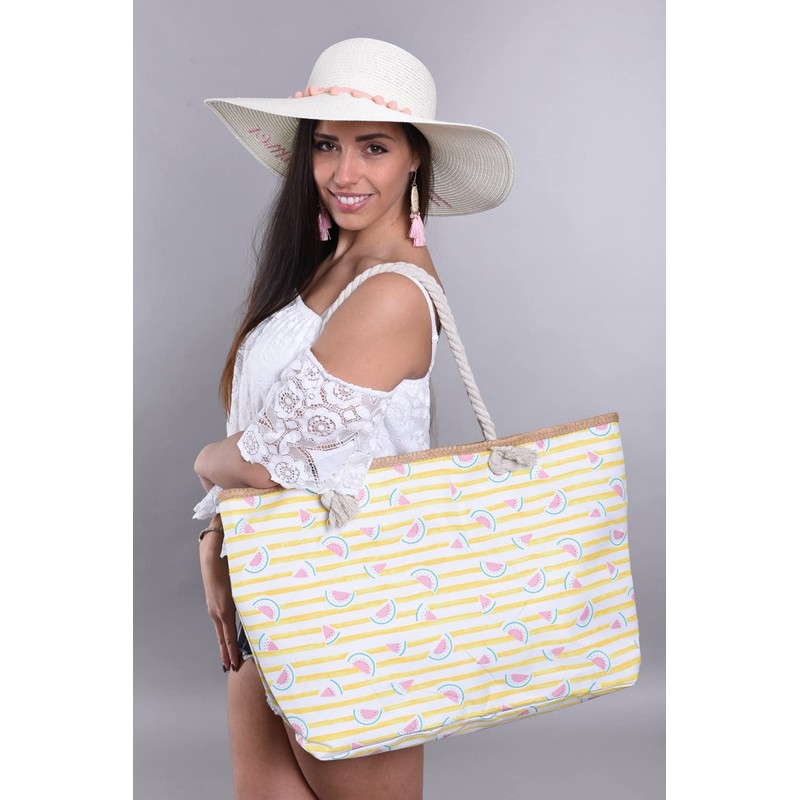 styleBREAKER 02012287 Women's XXL Beach Bag with Stripes and Melon