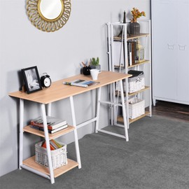 VERYKE Computer Desk Home Office Desk Study Workstation with 2 Shelf Storage & White Metal Frame Wood Writing Table 47 inch Gaming Desk for Small Space(Oak)