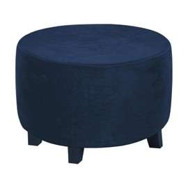 Abeibei Round Ottoman Covers, High Stretchy Ottoman Slipcover Protector for Footrest Foot Stool Furniture Soft Plush Velvet Ottoman Covers with Elastic Bottom (Navy, X-Large)