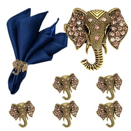 Davifina Gold Rhinestone Elephant Napkin Rings Set of 6 Tropical Animal Napkin Rings for Beach Wedding Baby Shower Brithday Family Dining,Africa Safari Napkin Ring Holders for Theme Party Table Decor
