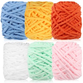 WSICSE Chenille Fluffy Yarn, Thick Chunky Blanket Yarn for Crocheting Plush Soft Yarn for Knitting Blanket DIY Craft, 6 Pack 100g Each 3.5 oz 55 Yards(Fresh)