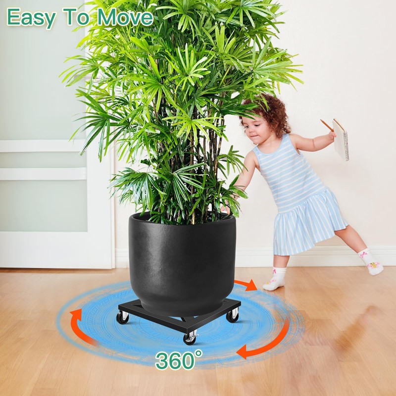LLAXERGU Plant Caddy with Wheels, 16'' 2 Pack Metal Rolling