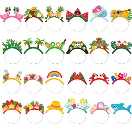 Foilswirl 24 Pcs Hawaiian Party Headbands Decorations Bulk Tropical Luau Head Boppers Hawaiian Aloha Favors Tiki Bar Hair Hoop Parrot Palm Leaves Pineapple Flamingo Headwear for Summer Beach Supplies