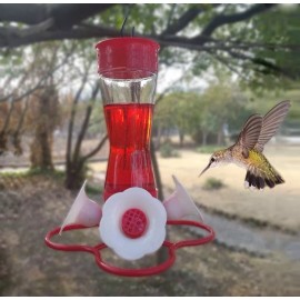 Style Selections- Glass Hummingbird Feeder, 12oz, 4 Stations w/Bee Guard