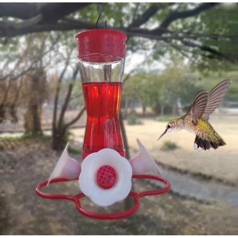 Style Selections- Glass Hummingbird Feeder, 12oz, 4 Stations w/Bee Guard