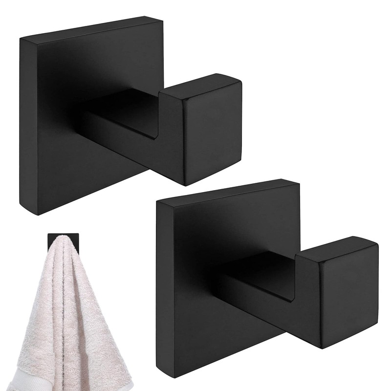 AIWMQYYF Square Black Door Hook, 2 Pcs Wall Mounted Square