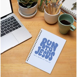 KRHFG Blue Christian Spiral Notebook, Run to Jesus Bible Verse Journal, Religious Scripture Journals for Writing, Bible Notebooks for Note Taking, Church Notes Journal, 5.5x8.3 Inch