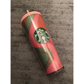 STARBUCKS NEW Starbucks Holiday Glitter Swirl Cold Cup 24oz Tumbler Christmas Peppermint