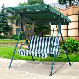 World Pride Garden/Backyard 2 Seater Cushioned Patio Swing,with UV Protected Canopy, Max Load:440lb,White/Green Stripe
