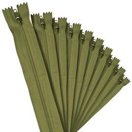 Faden & Nadel Zips Set of 10 Nylon Zips 22 cm Long Olive Green