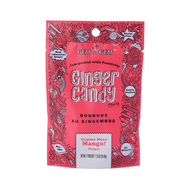 Gem Gem Ginger Candy Chewy Ginger Chews (Mango, 1.25oz Tasting Samples)