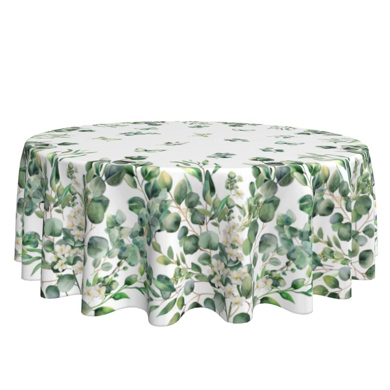 KiuLoam Spring Tablecloth Round 60 Inch Sage Green Eucalyptus Leaf