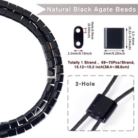 FASHEWELRY - abalorio Tila de 1 hebra de 2 agujeros, abalorio planas de ágata negra, abalorio cuadradas de semillas planas, abalorio espaciadoras de doble agujero, para pulseras multihebras, collares,