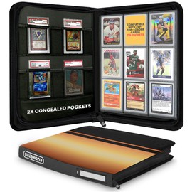 Top Loader Binder – 35pt–55pt 3"x4" Gold Trading Card Binder, Rigid Card Holder with 216 Slots + 4 PSA Slab Pockets – Portable Card Organizer for Pokémon, Lorcana, MTG, Baseball & Sports Cards
