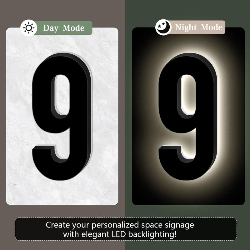 5 Inch Black Backlit House Numbers for Outside (Adapter Not