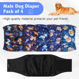 Barklincharm 5 Pack Dog Diapers Male, High Absorbing Dog Wraps, Belly Bands for Male Dogs with Incontinence or Frequent Urination, Washable Doggie Diapers S, Space