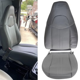 GXARTS Driver & Passenger Side Bottom & Top Lean Back Replacement Microfiber Leather Seat Cover Light Pewter Gary Compatible with Chevy Express 1500 2500 3500 GMC Savana 1500 2500 3500 4500 2003-2014