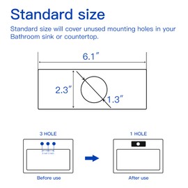 BWE 6" Faucet Hole Cover Matte Black Stainless Steel Escutcheon Deck Plate for Bathroom Sink 1 Hole or 4 Inch 3 Holes Centerset Sink Vanity Basin Sink Cover Cap Modern