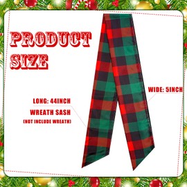 2 Pcs Christmas Plaid Wreath Sash for Front Door - Red & Green Buffalo Plaid Wreath Accessories for Xmas Party Yard & Indoor/Outdoor Wall