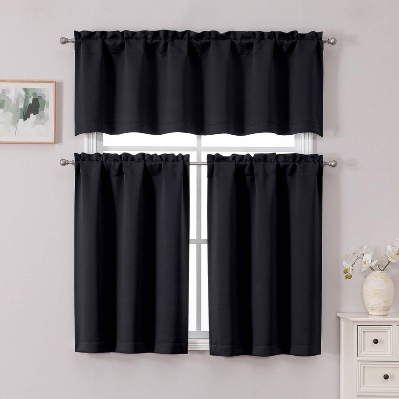 Simplebrand Black Valance for Windows, Short Blackout Curtains for Bathroom/Laundry/Basement