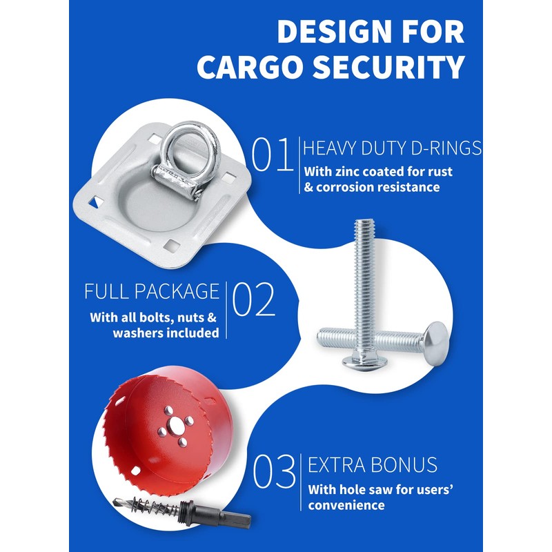 SPARKWHIZ Recessed D Ring Tie Down Anchor Kit, Trailer Tie