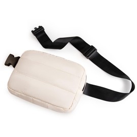 Viva Terry Puffer Belt Bag for Women and Men Small Quilted Crossbody Fanny Pack with Adjustable Strap for Running Hiking Travel Workout-Beige